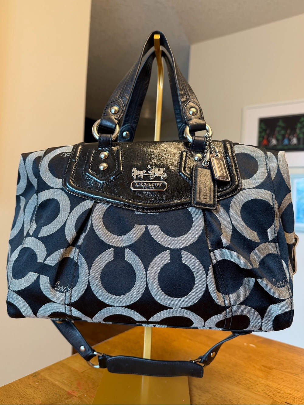 Coach Optic Signature Canvas Satchel Silver Hardware Leather Accents 14294